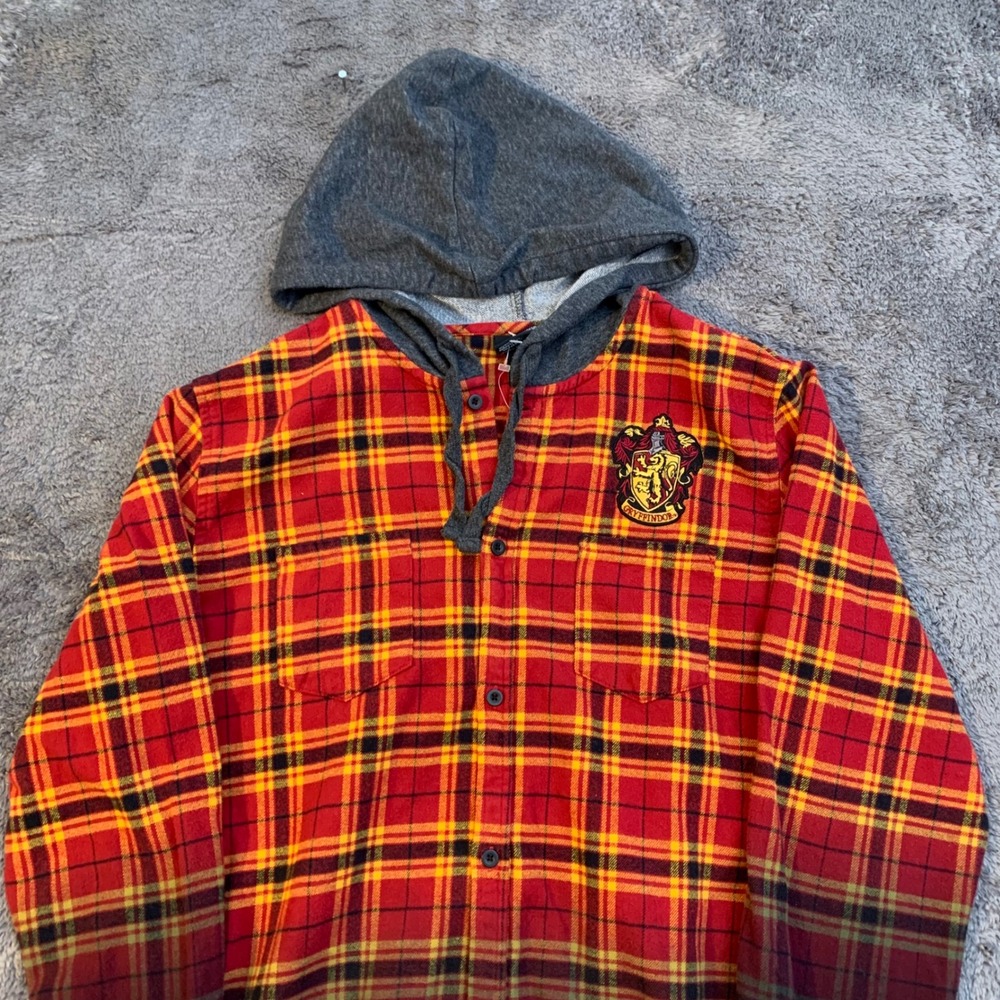 Harry Potter Gryffindor Plaid Flannel Hooded‎ Shirt Jacket Unisex SM
